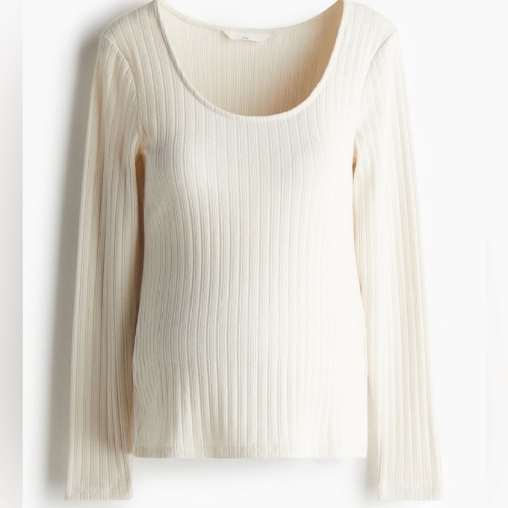 H&M Mama Cream Ribbed Maternity Top size large